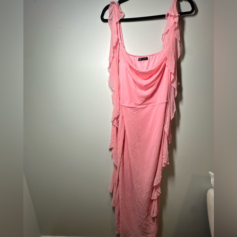 Promesa Pink Ruffle-Trim Cowl Maxi Dress